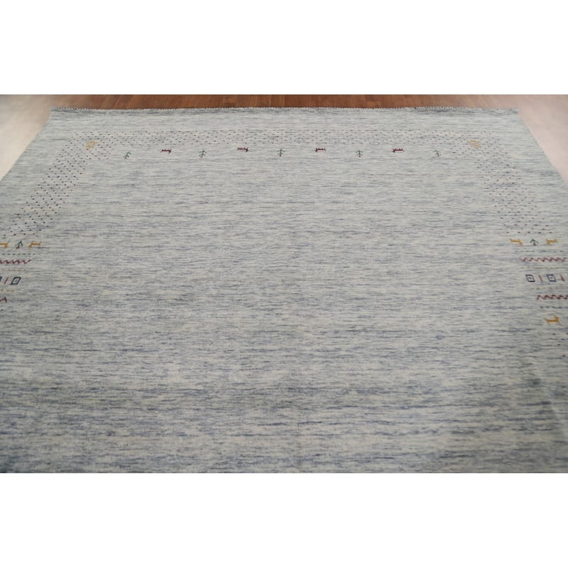 Ivory & Blue Gabbeh Oriental Area Rug Handmade Wool Carpet - 9'1"x 11'10"