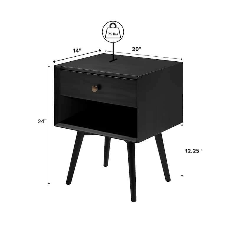 Middlebrook Mid-Century Solid Wood 1-Drawer Nightstand, Set of 2