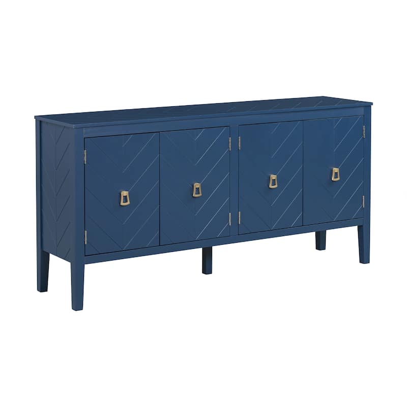 63-Inch Four-Door Sideboard - Geometric Patterned Design with Vintage Metal Handles, Narrow Entryway Table for Living Room