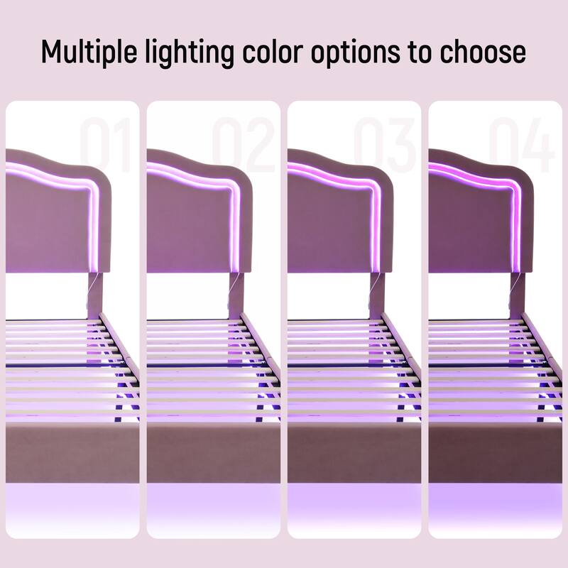 Modern Queen Size Smart LED Bed Frame with Adjustable Height Headboard, Metal Frame and Wooden Support, No Box Spring Needed