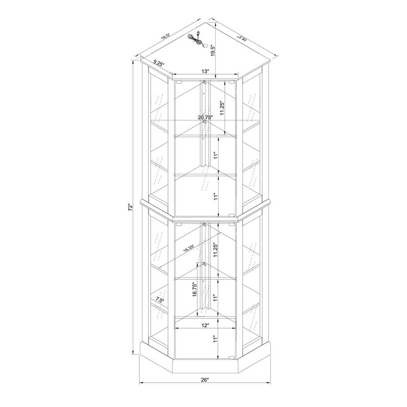 6 Shelf Lighted Display Cabinet with Adjustable Shelves (No E26 Bulb)