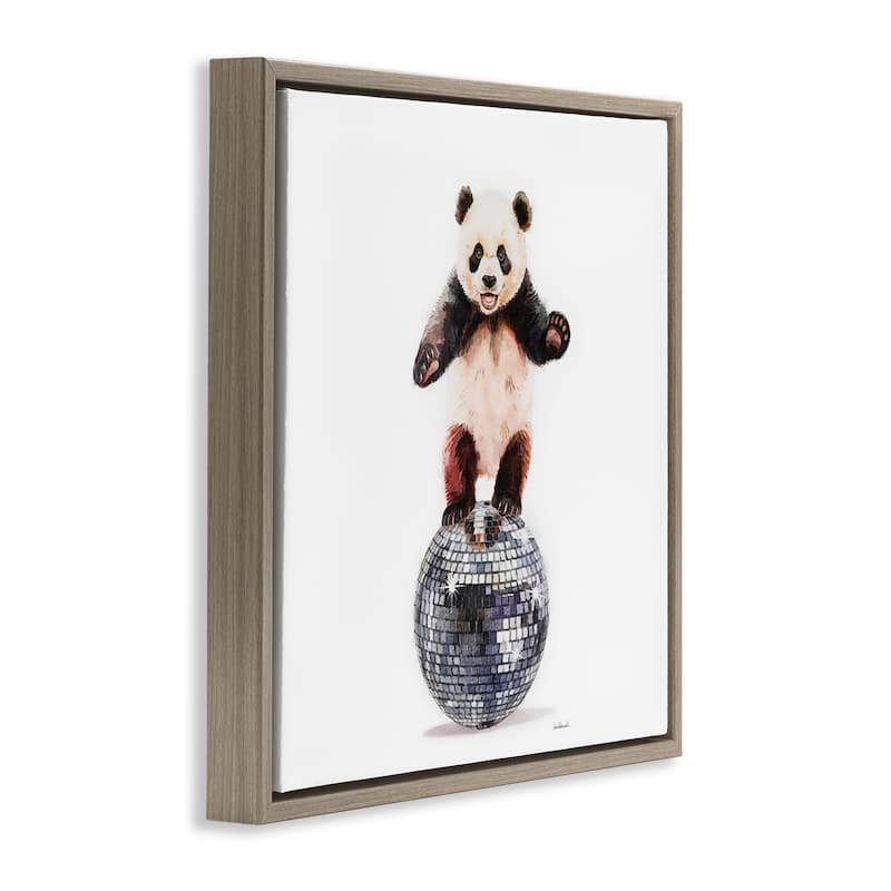 Stupell Panda Balancing on Disco Ball Framed Floater Canvas Wall Art Design By Amanda Greenwood