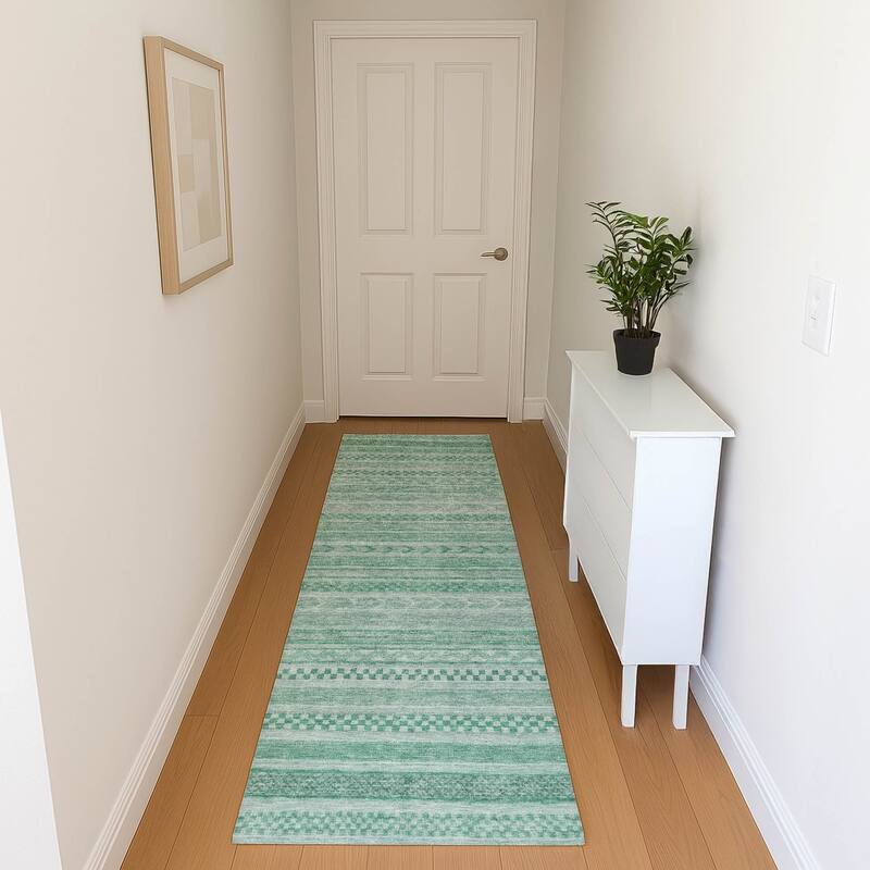 Premium Washable Super Soft Boho Stripes Mayfield Rug - Turquoise - 2'3" x 7'6"