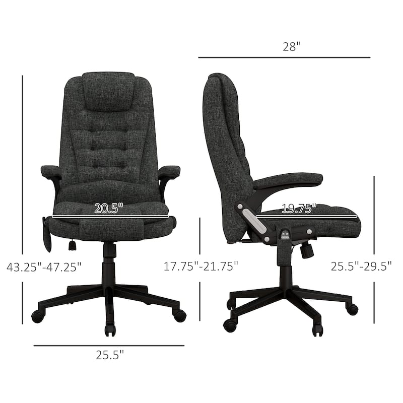 HOMCOM 6 Point Vibrating Massage Office Chair with Heat, Linen High Back Executive Office Chair with Reclining Backrest