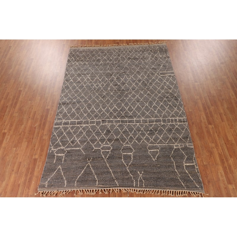 Trellis / Moroccan Area Rug Hand-Knotted Oriental Wool Carpet - 7'9" x 11'0"