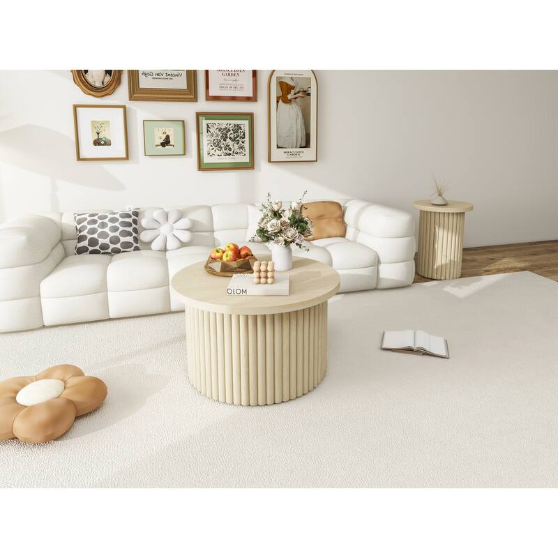 GDF Studio - Modern Metal Base Round Coffee Table Set of 2