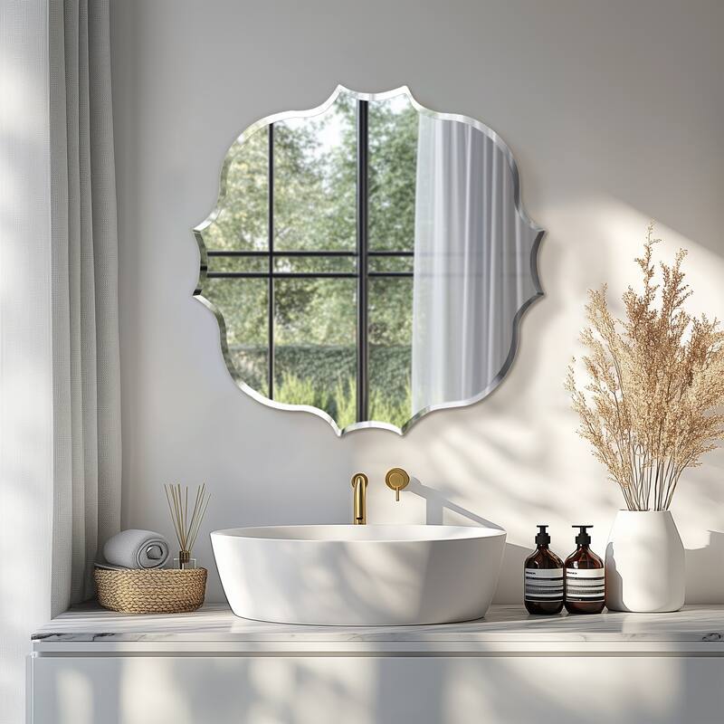 Frameless Bathroom Mirror Wall Mounted Modern Stylish Design with Contemporary Bevelled Edges - 24" L x 24" W Irregular