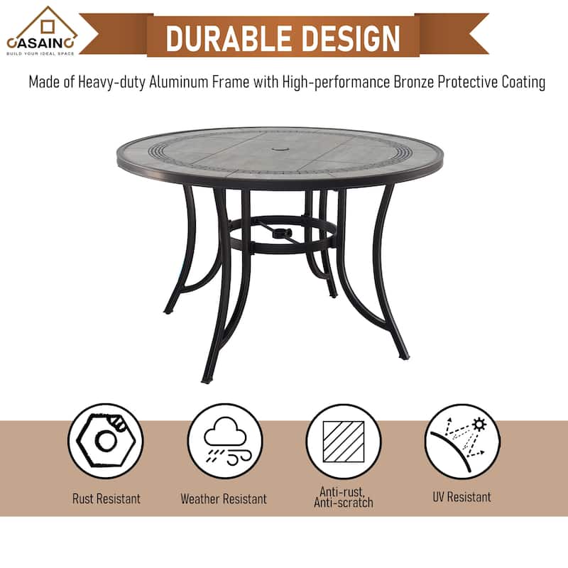 48 inch W Aluminum Ceramic Tile Top Round Dining Table with Umbrella Hole - N/A