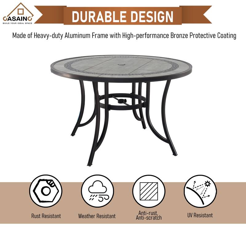 Cast Aluminum 5-Piece Outdoor Patio Dining Set with Ceramic Tile Top Round Table and Chairs