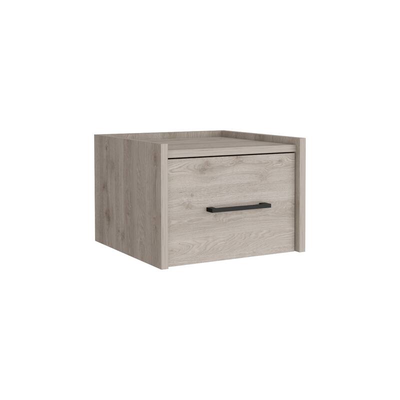 Space-Saving Floating Nightstand with Drawer and Surface, Light Gray