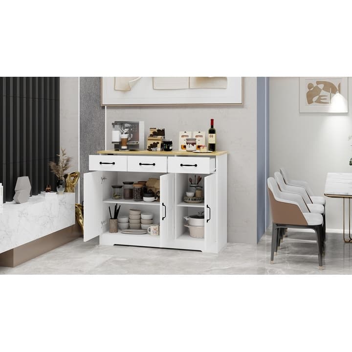 Farmhouse Buffet Cabinet Storage Sideboard with 3 Drawers and 3 Doors for Dining Living Room Kitchen Cupboard