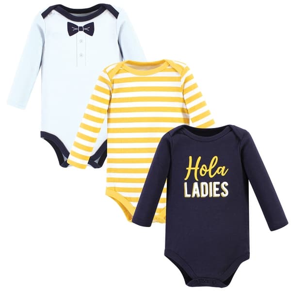 slide 1 of 1, Hudson Baby Infant Boy Cotton Long-Sleeve Bodysuits, Hola Ladies 3-Pack 0-3 Months - Hola Ladies 3-Pack