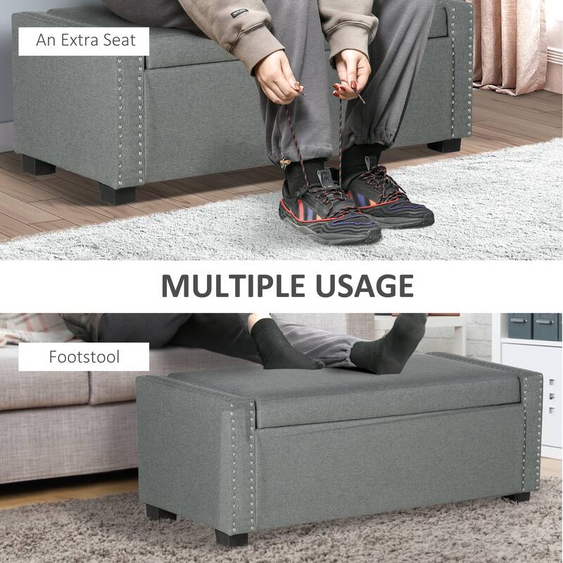 HOMCOM Nailhead Trim Upholstered Flip Top Storage Bench, Fabric Ottoman for Bedroom, or Living room - 47.25"x19.75"x17.25"