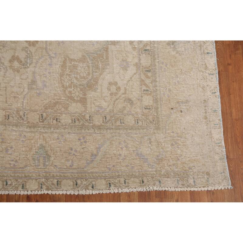 Beige Tabriz Persian Vintage Area Rug Handmade Wool Carpet - 9'1"x 13'2"