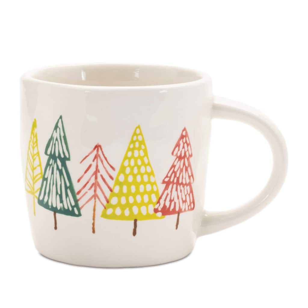Ceramic Pine Tree Pattern Mugs Set of 4 with Glazed Finish