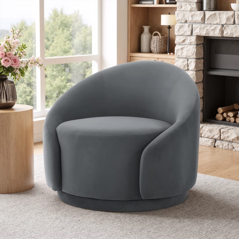 35" Wide 360-Degree Swivel Accent Barrel Chair - Velvet - Gray