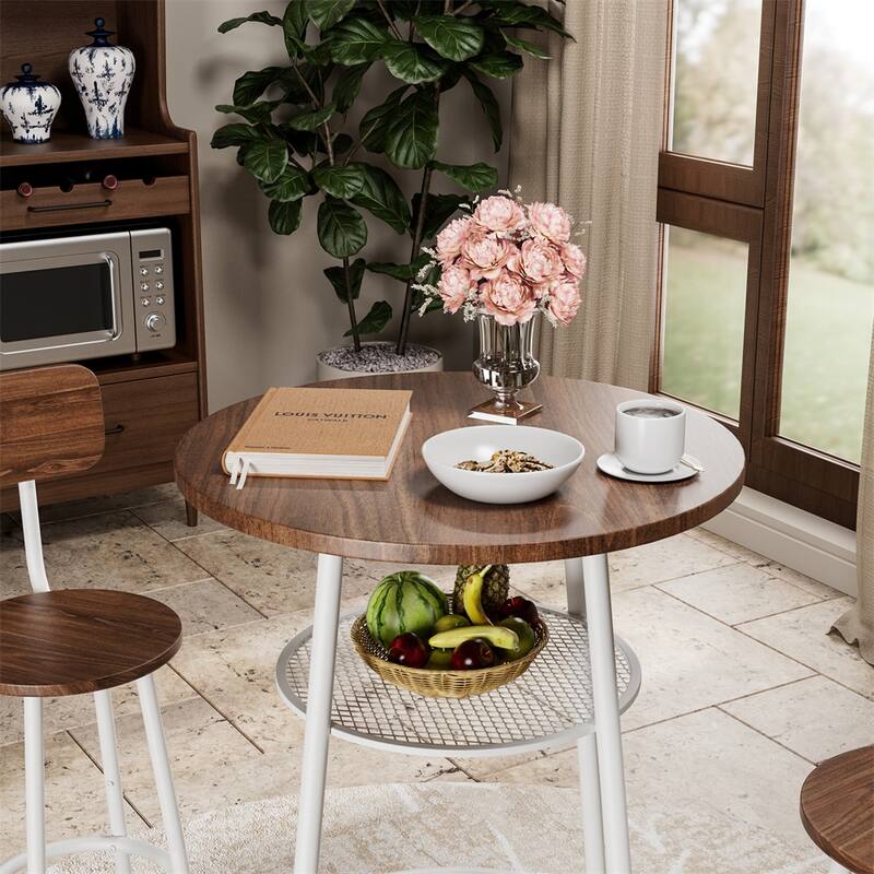 3 PCS Dining Table and Chairs Set with 2 Stools Dining Table Set