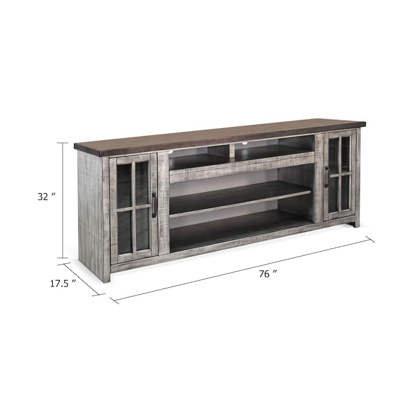 Leyla TV Stand Media Cabinet, 2 Doors, Shelves, Gray-Brown Wood 76 Inch