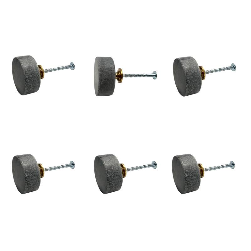 HomeRoots Set of Six Gray Stone Disc Shape Drawer Pull Knobs - 1.50 in. x 0.50 in. x 1.50 in.