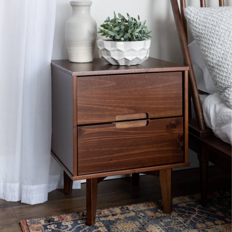Mid-Century Modern 2-Drawer Nightstand in Walnut with Cutout Handles