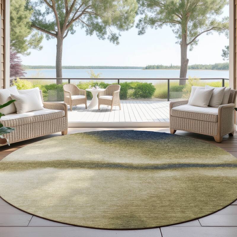 Machine Washable Indoor/ Outdoor Modern Landscape Chantille Rug - Wheat - 8' x 8'