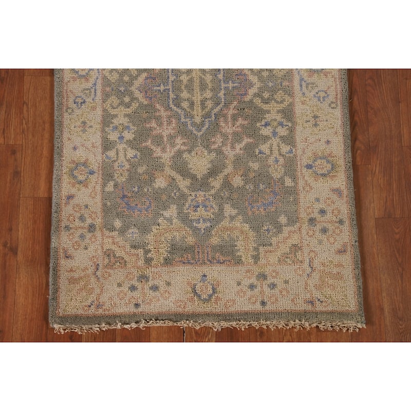 Earth Tone Transitional Oushak Runner Rug Handmade Wool Carpet - 2'7"x 10'0"