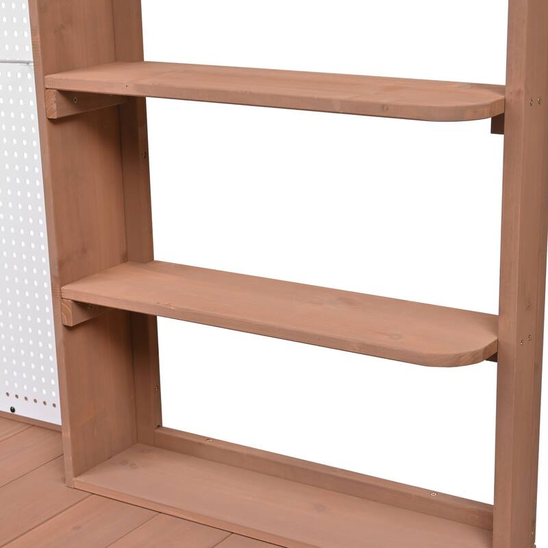 Fir Wood Potting Bench with Hutch, Garden Workstation for Planting, 4 Shelves & Adjustable Storage, Pegboard with Hooks