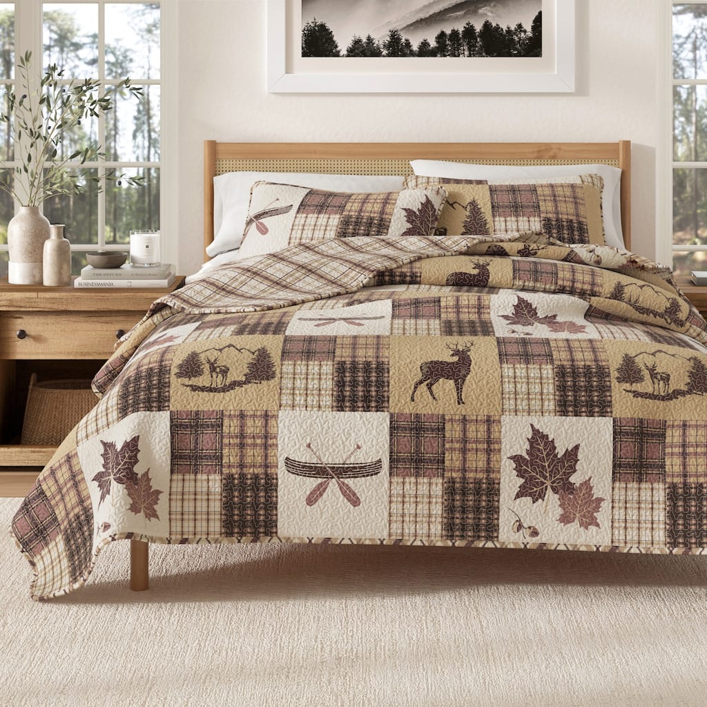 Linery & Co. Rustic Lodge Patchwork Quilt Set With Shams.