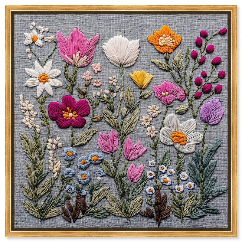 Fabric Flora Canvas by Art Remedy - Gold - 16" x 16"