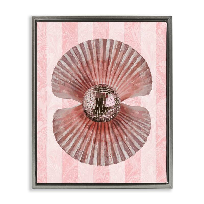 Stupell Disco Pearl in Clam Shell Framed Floater Canvas Wall Art Design By Lil' Rue - 25 x 31 - Grey