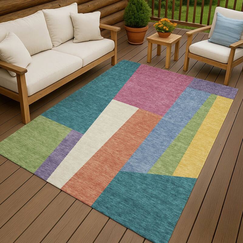 Machine Washable Indoor/ Outdoor Contemporary Jolie Chantille Rug - Teal - 3' x 5'