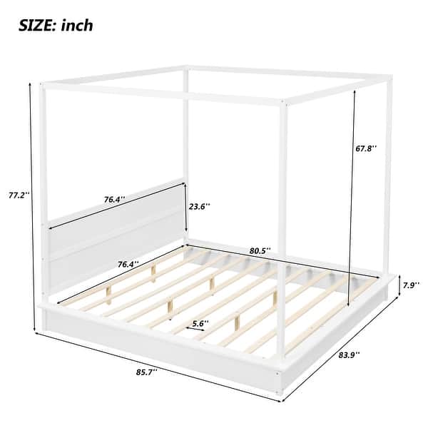 dimension image slide 2 of 4, Canopy Bed Frame with Headboard, 4 Posters Wooden Bed Frame, No Box Spring Needed, Mattress Foundation Platform Bed for Kids
