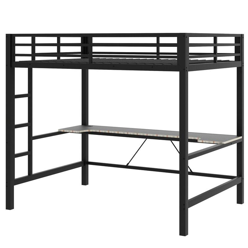 Full Size Gaming Metal Loft Bed Frame with LED Light, USB Charge Station and Desk
