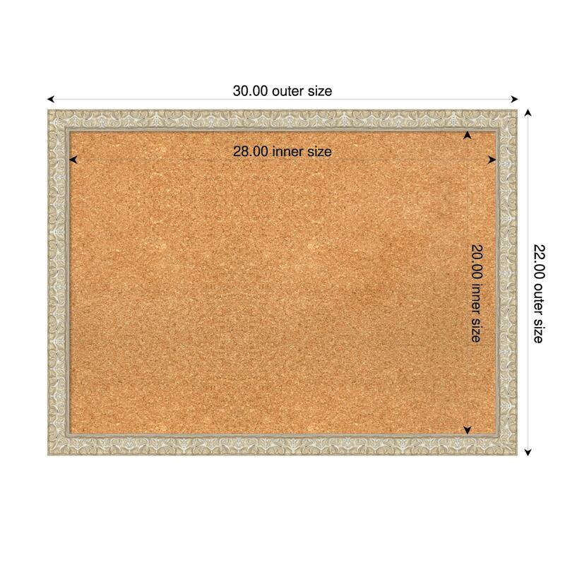 Lila Silver Wood Framed Cork Board - Bulletin Board, Organization Board, Pin Board - Natural - 30 x 22 in