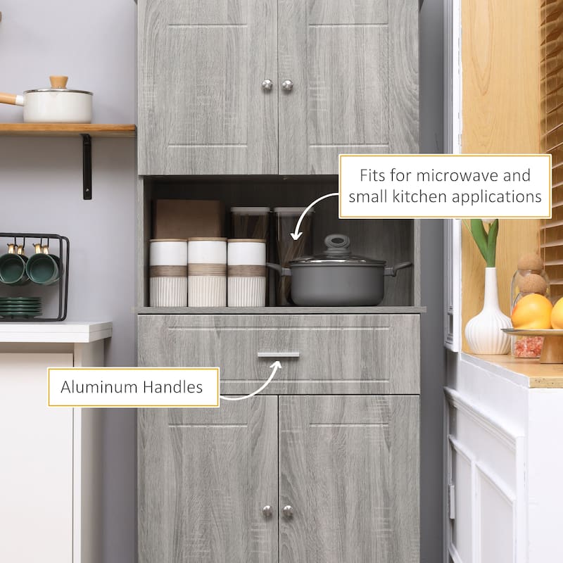HOMCOM 72" Kitchen Buffet with Hutch, Freestanding Pantry Cupboard with Utility Drawer, 2 Door Cabinets and Countertop, Brown