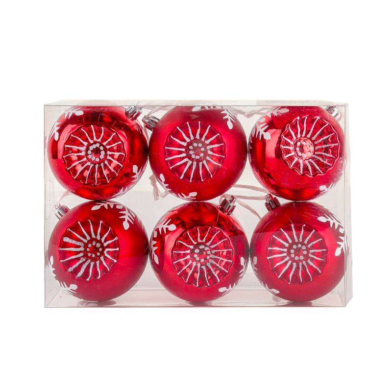 National Tree Company 6-Piece Shatterproof Snowflake Red Ornaments - 3 in