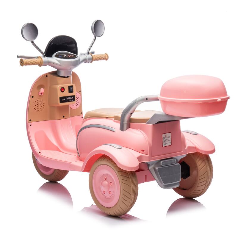 12V Ride-On Two-Seater Motorcycle for Kids, Three-Wheel Design, USB, Bluetooth, Adult Seat Flip, and Storage for Ages 3-6.