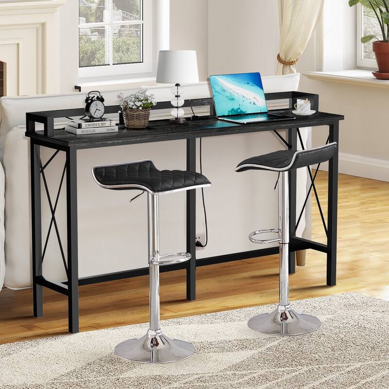 5-Pieces Console Table with Bar Stools Set, with 2 Outlet and 2 USB Ports, Dining Table Sets for Breakfast Nook