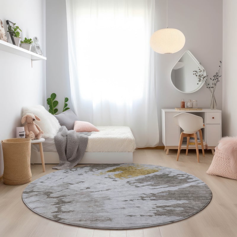 Machine Washable Indoor/ Outdoor Chantille Tie Dye Modern Rug - Taupe - 8' x 8'