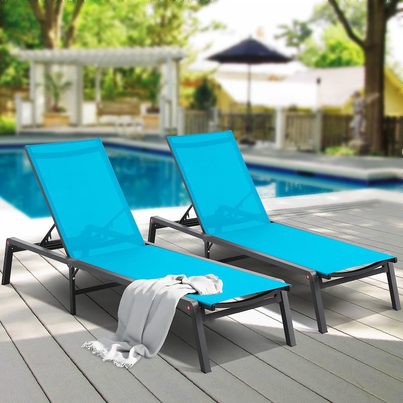 5-Position Adjustable and Foldable Chaise Lounge Chair with Aluminum Frame Perfect for Outdoor Use - 71.65" x 23.43" x 34.84"