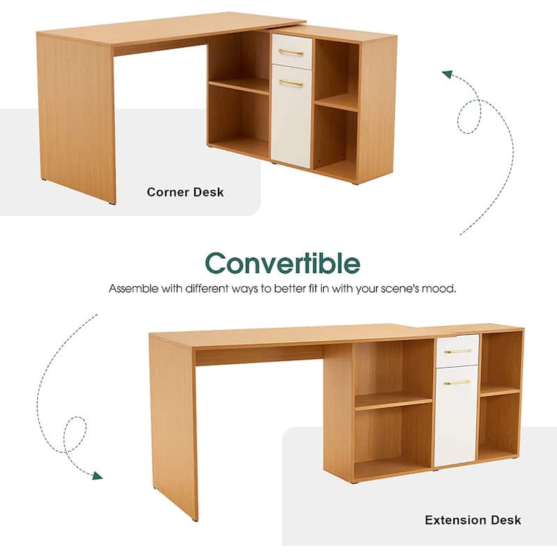 ivinta Convertible Executive Desk, L Shaped Computer Office Desk Wood Corner Deak with Storage Drawer