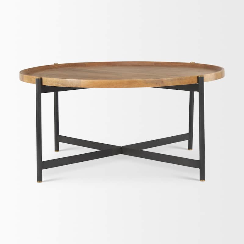Marquisa Medium Brown Solid Wood w/ Black Iron Frame 42" Round Coffee Table - 42"L x 42"W x 19"H