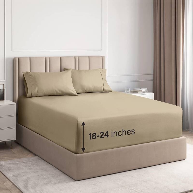 CGK Linens 4 Piece 100% Cotton Inch Extra Deep Pocket Bed Sheet Set - King - Cream