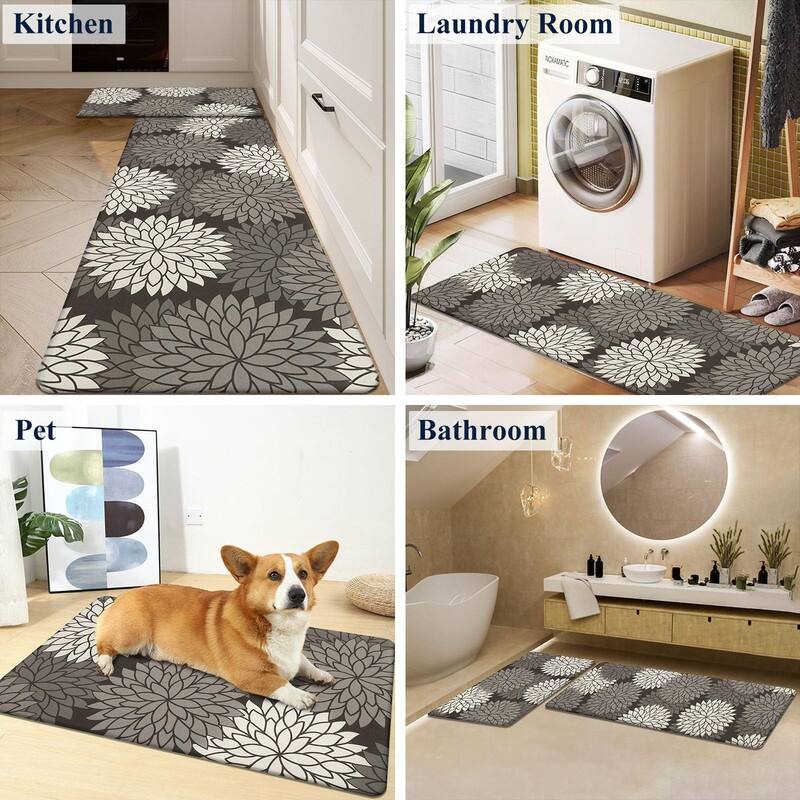 Anti Fatigue Kitchen Rug Sets 2 Piece Non Slip Kitchen Mats - 17.3"x48"+17.3"x28"-0.4"Th