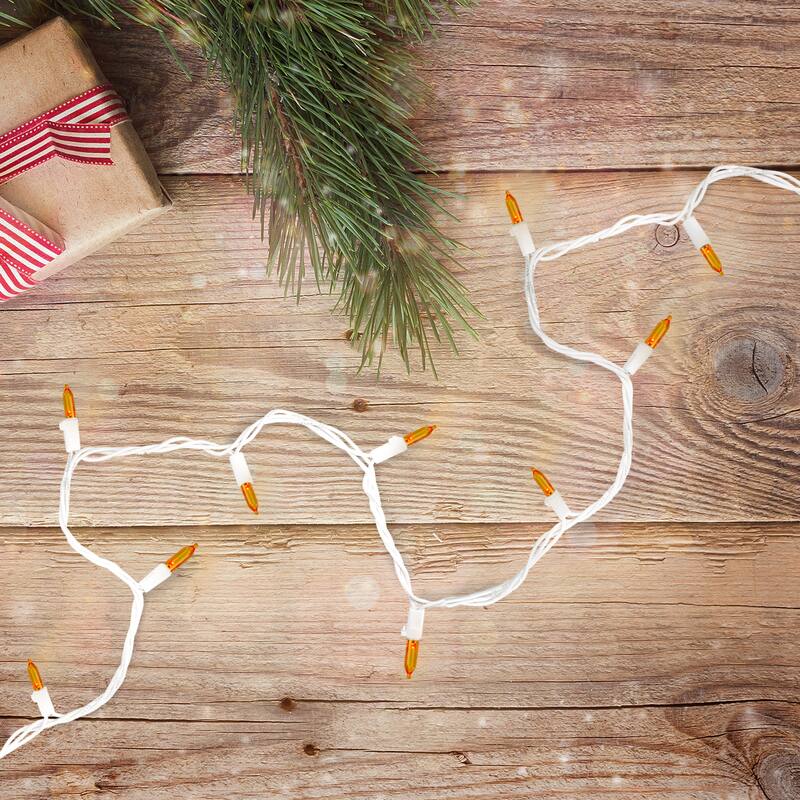100-Count Orange LED Mini Christmas Lights 4" Spacing - White Wire