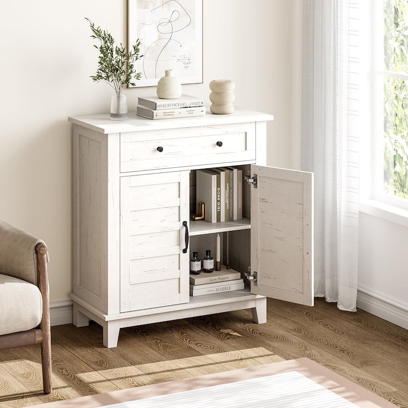 Farmhouse Storage Cabinet with Doors, Small Cabinet with 3-Tiers Adjustable Shelf for Kitchen