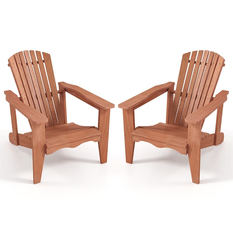 Gymax 2PCS Solid Wood Garden Chair w/ High Backrest Wide Armrests & - Natural