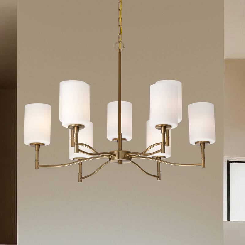 Liam 9 Light Chandelier Burnished Brass White Opal Glass - Burnished Brass