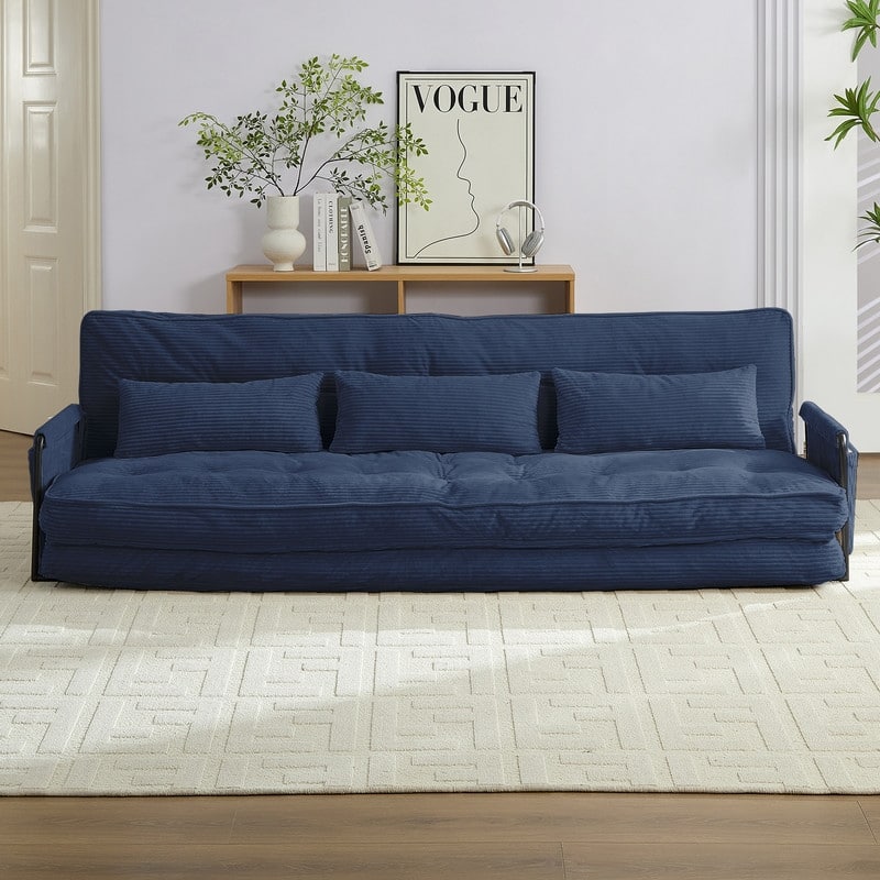 Mixoy Muti-Functional Folding Futon Sofa Bed Floor Sofa Bed，3-Seater Lazy Sofa with Pillows,6 Position Adjustable Backrest