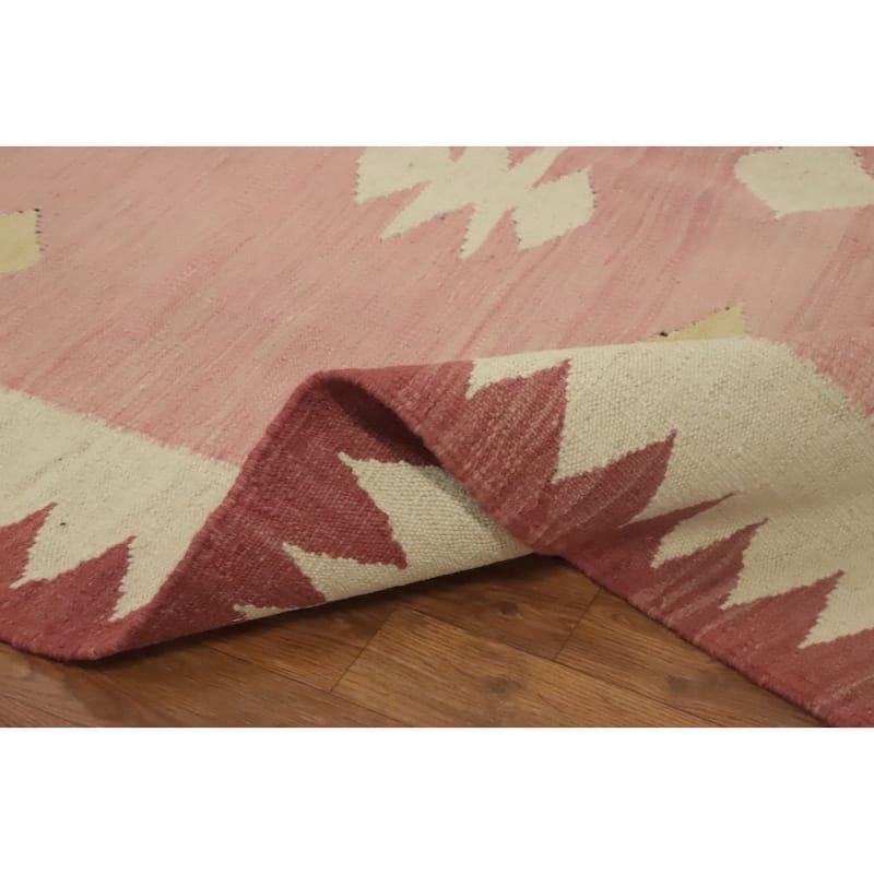 Hand Woven Oriental 100% Wool Carpet Southwestern Tribal Pink Kilim Area Rug - 13' 1'' X 9' 5''